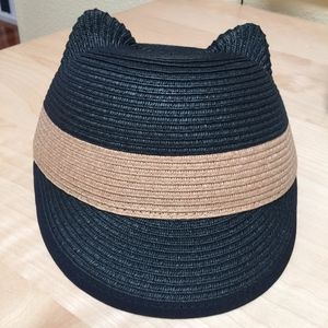 BCBG MaxAzria Woven Striped Kitty Cap/Hat Black